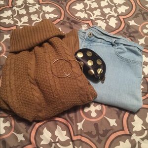 Turtleneck Tan Knit Pullover Sweater